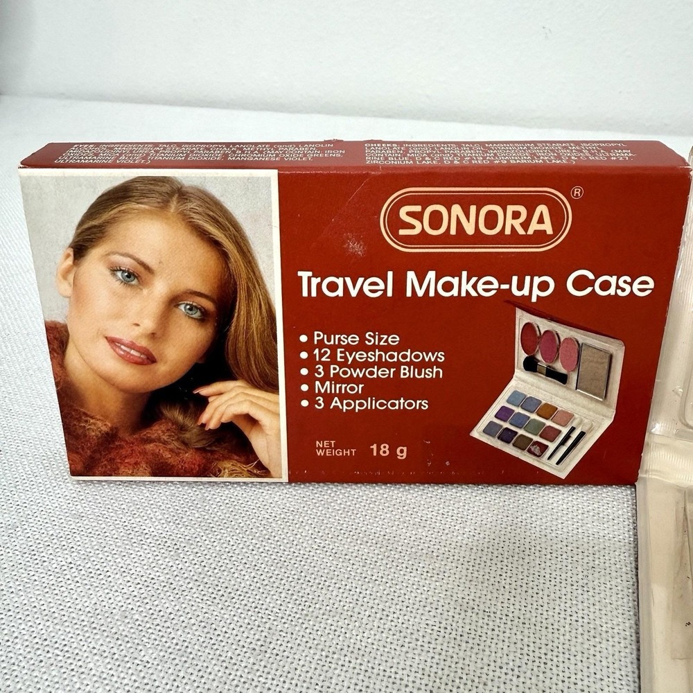 VTG Sonora Brand Makeup Palette Travel Compact 12 Soft Shadows 3 Blush 80's New - Picture 4 of 16